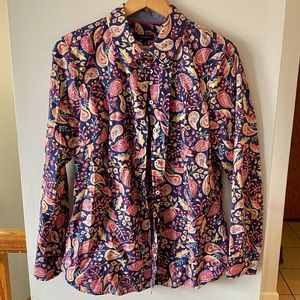 Talbots Navy Paisley Button-Down Shirt with Pink & Cream Accents